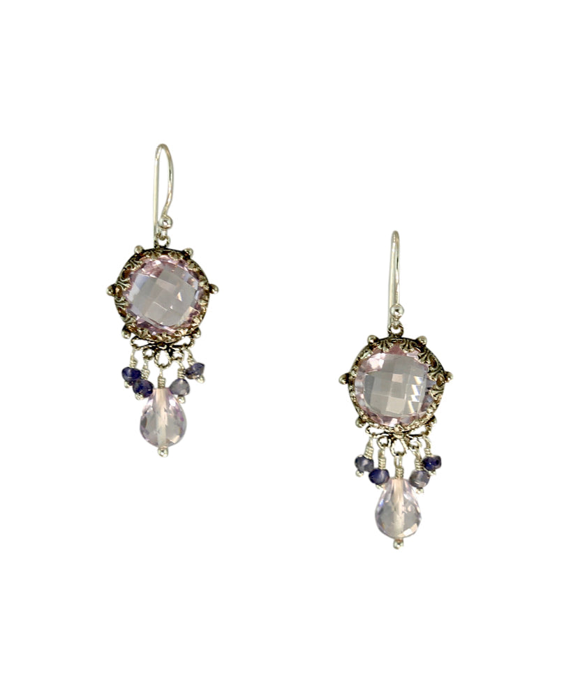 Pink Amethyst & Iolite Chandelier Silver Earrings