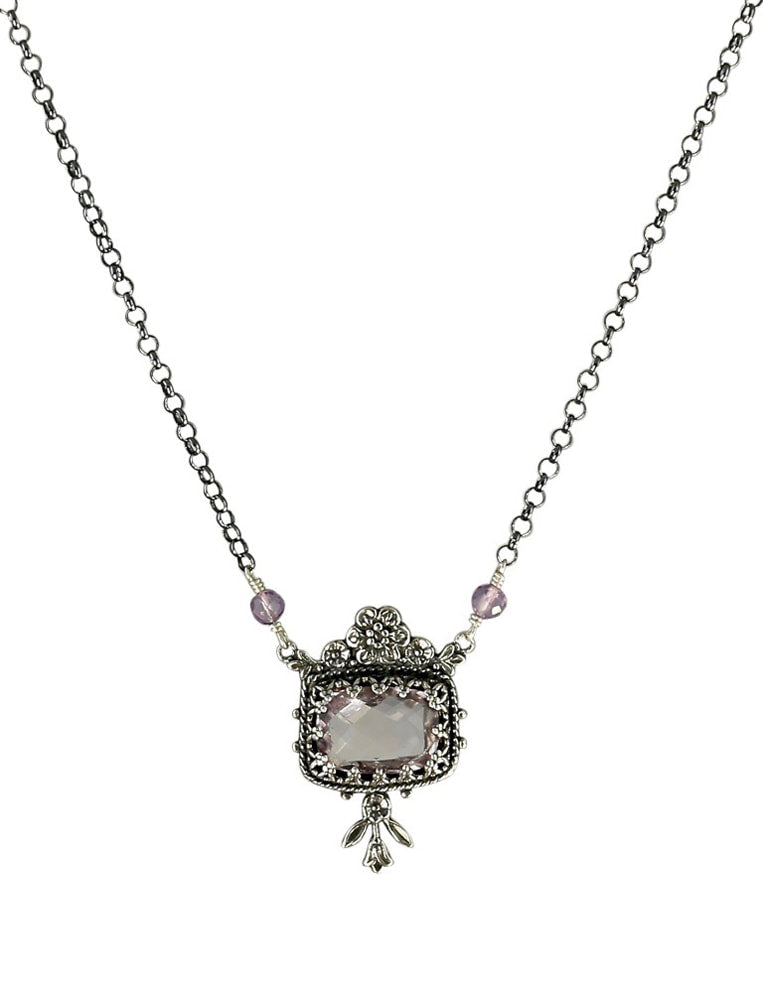 Pink Amethyst Fiori Silver Necklaces