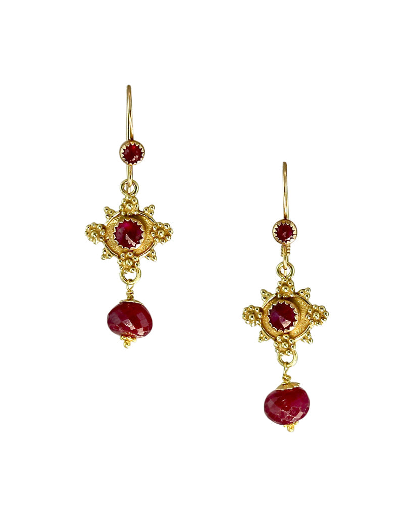 Ruby Flower Pod 18K Gold Earrings