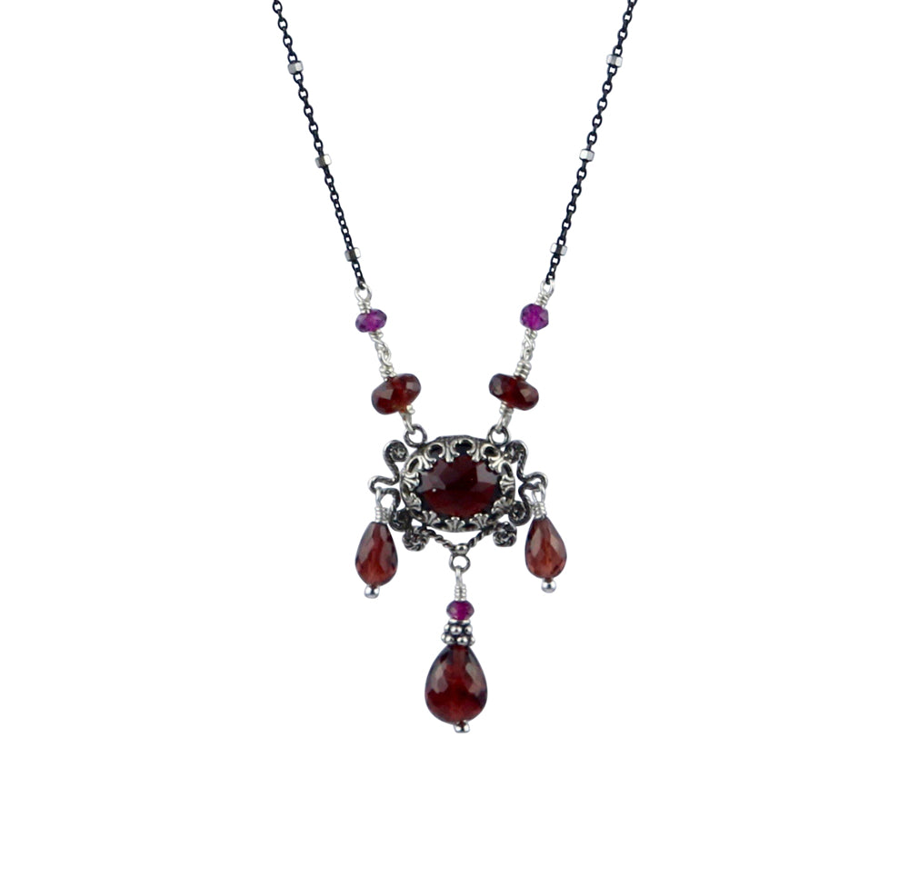 Garnet Three Drop Necklace