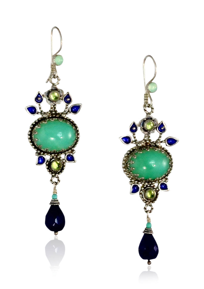 Chrysoprase, Lapis Lazuli & Peridot Spring Flower Earrings