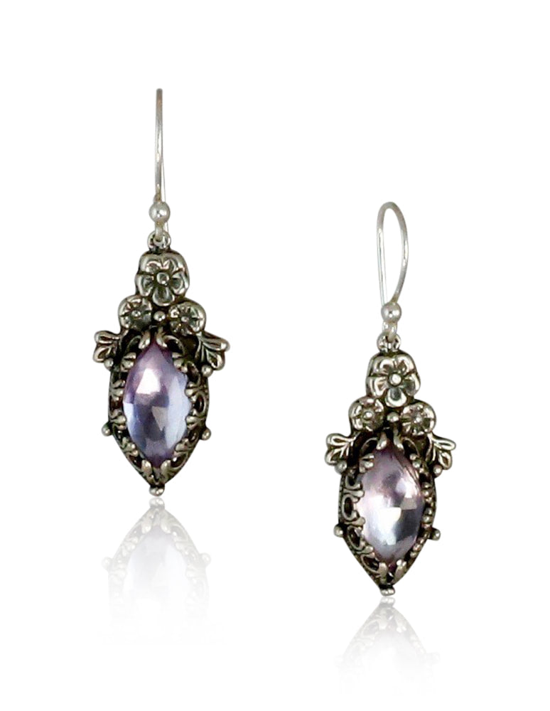 Pink Amethyst Marquise Fiori Silver Earrings